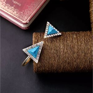 Gold Tone Blue Resin Crystal Open Cuff Charm Bracelet Bangle